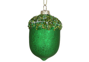 Ялинкова скляна прикраса (6шт) Жолудь 5.5*8см, колір - зелений