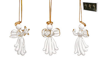 Набір (3 шт) ялинкових прикрас Янголи 6см, прозоре скло з золотом