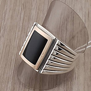 Чоловіча срібна печатка з золотом і чорним оніксом. Чоловічий перстень каблучка
