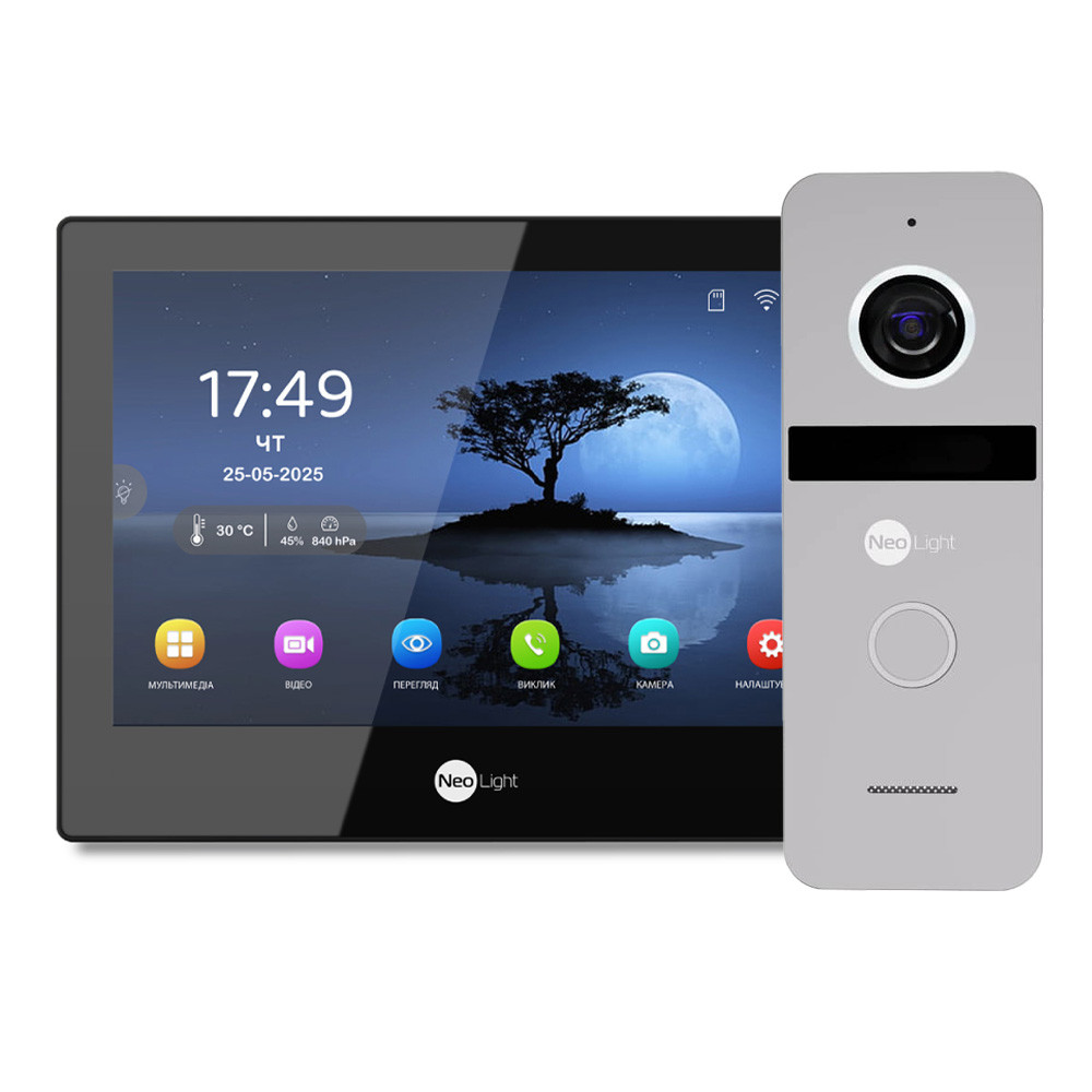 Комплект Neolight ALPHA Hybrid HD KIT B/Silver: гібридний відеодомофон 8" з Wi-Fi та 2 МП відеопанель, фото 1
