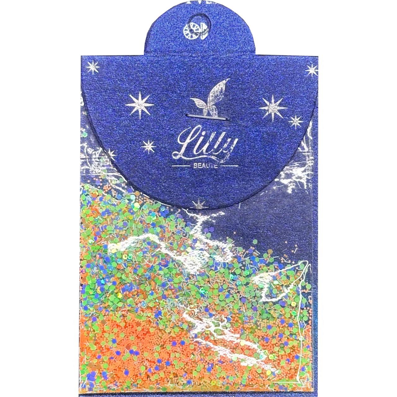 Конфетті Lilly Beaute для манікюру шестигранники блакитний+оранжевий+смужки №10