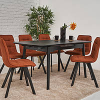 Кухонний обідній стіл керамічний прямокутний 120х80 розкладний розсувний модерн для кухні TM-76 чорний онікс+чорний