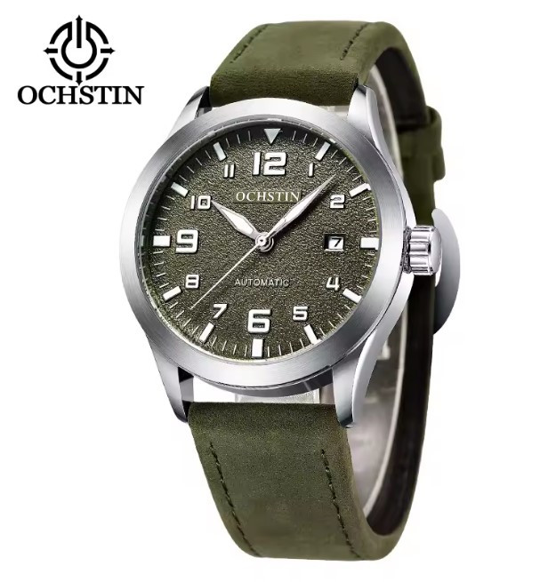 Чоловічий годинник Ochstin Military – з автопідзаводом, водонепроникний, зі шкіряним ремінцем, фото 1