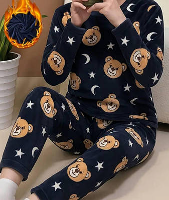 Махрова піжама кофта та штани з принтом ведмедиків