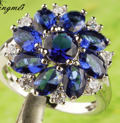 Серебряное кольцо синий сапфир в виде цветка 17р 18р - фото 1 - id-p354499059