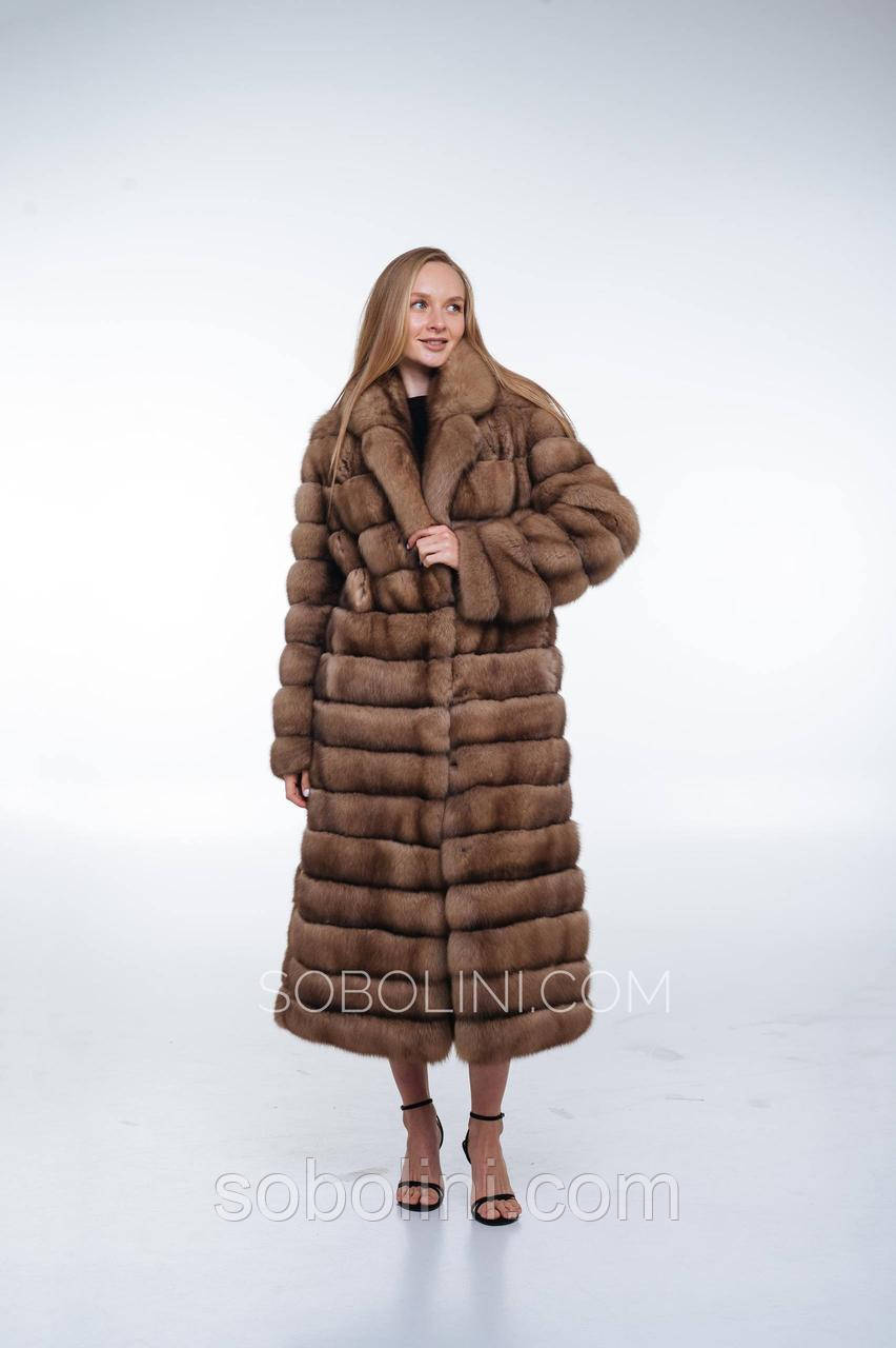 Довга шубка з хутра баргузинський соболь в кольорі Тортора, фото 1