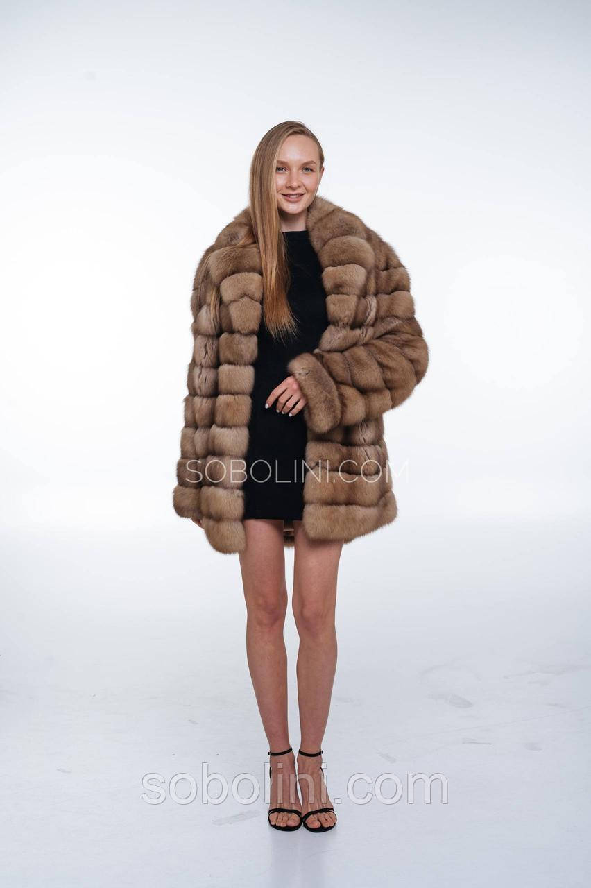Класична модель шубки з хутра соболь баргузин у кольорі світлий Тортора, фото 1