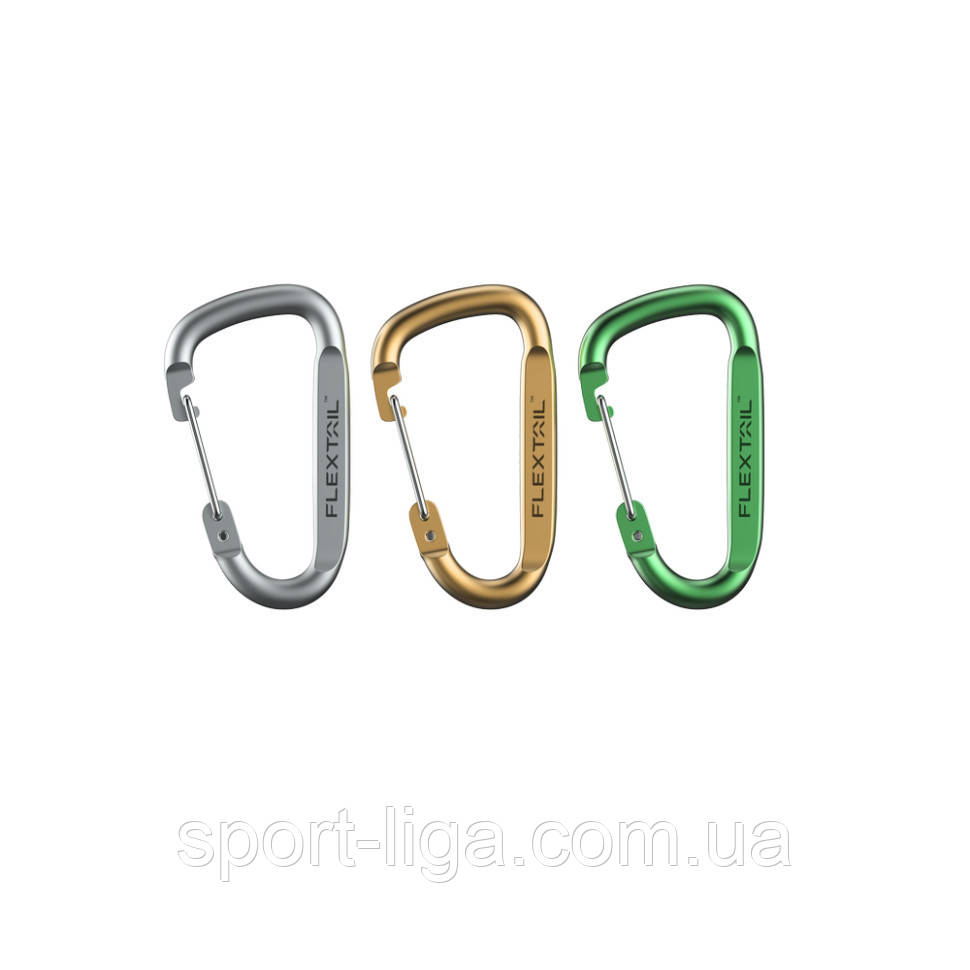 Набір карабінів алюмінієвих Flextail, 3 шт (сірий, помаранчевий, зелений)