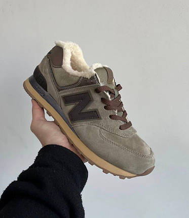 Зимові кросівки New Balance 574 Winter Brown Унісекс Нью Беланс 574 коричневі замша з хутром зима, фото 1