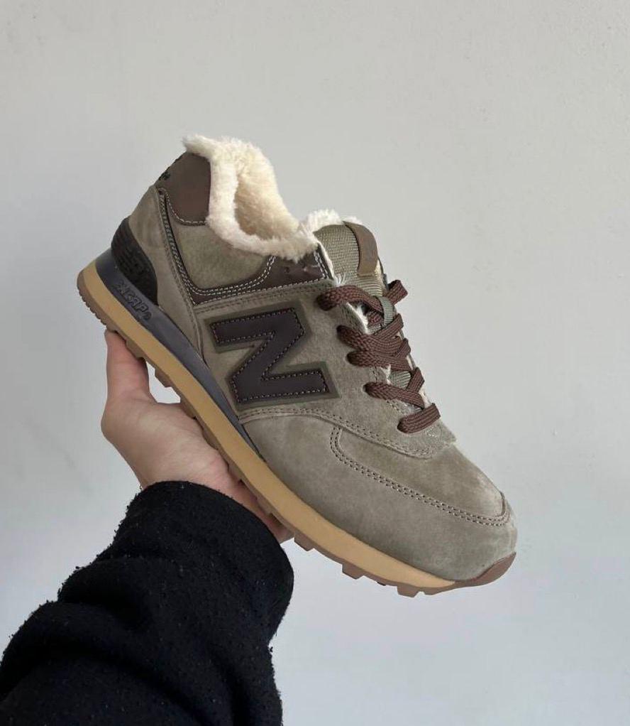 Зимові кросівки New Balance 574 Winter Brown Унісекс Нью Беланс 574 коричневі замша з хутром зима