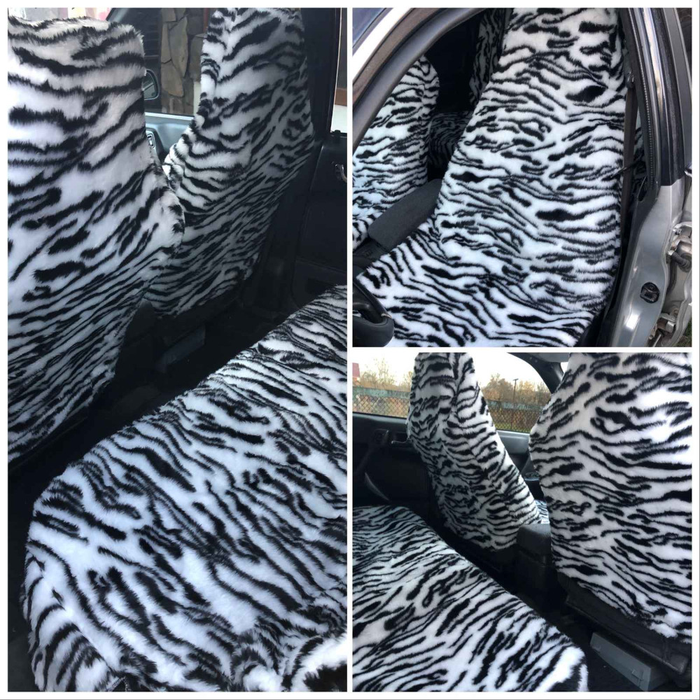 Чохли салону автомобіля універсальні хутряні комплект перед+зад тигр темно-сірий, фото 1