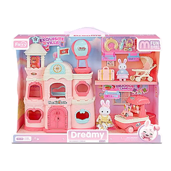 Ігровий набір з флоксовими фігурками (будиночок-замок, 2 фігурки, візочок, аксесуари) 6694 A