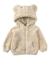 Плюшева утеплена куртка з капюшоном і вушками ведмедика — стильний та теплий верхній одяг для малюків  74-80 см