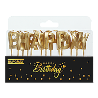Набір свічок Happy birthday з дерев&aposяним тримачем  28 x 22 x 08 см золотий