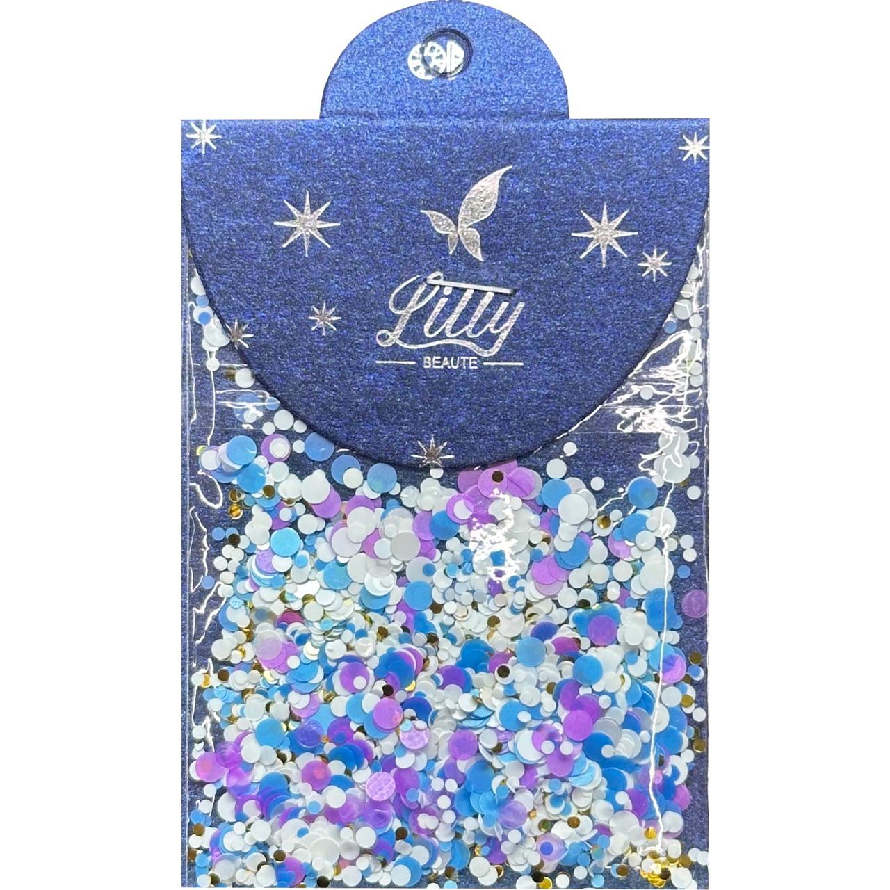 Конфеті Lilly Beaute для манікюру золото+білий+синій + біколітний No50