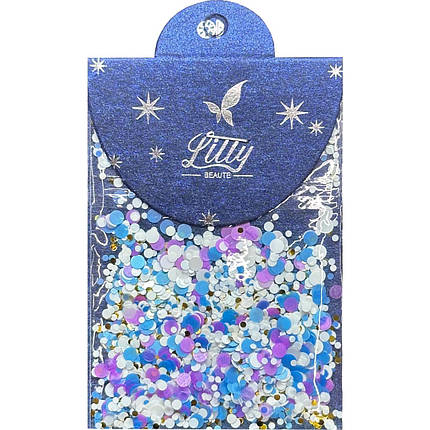 Конфеті Lilly Beaute для манікюру золото+білий+синій + біколітний No50, фото 1