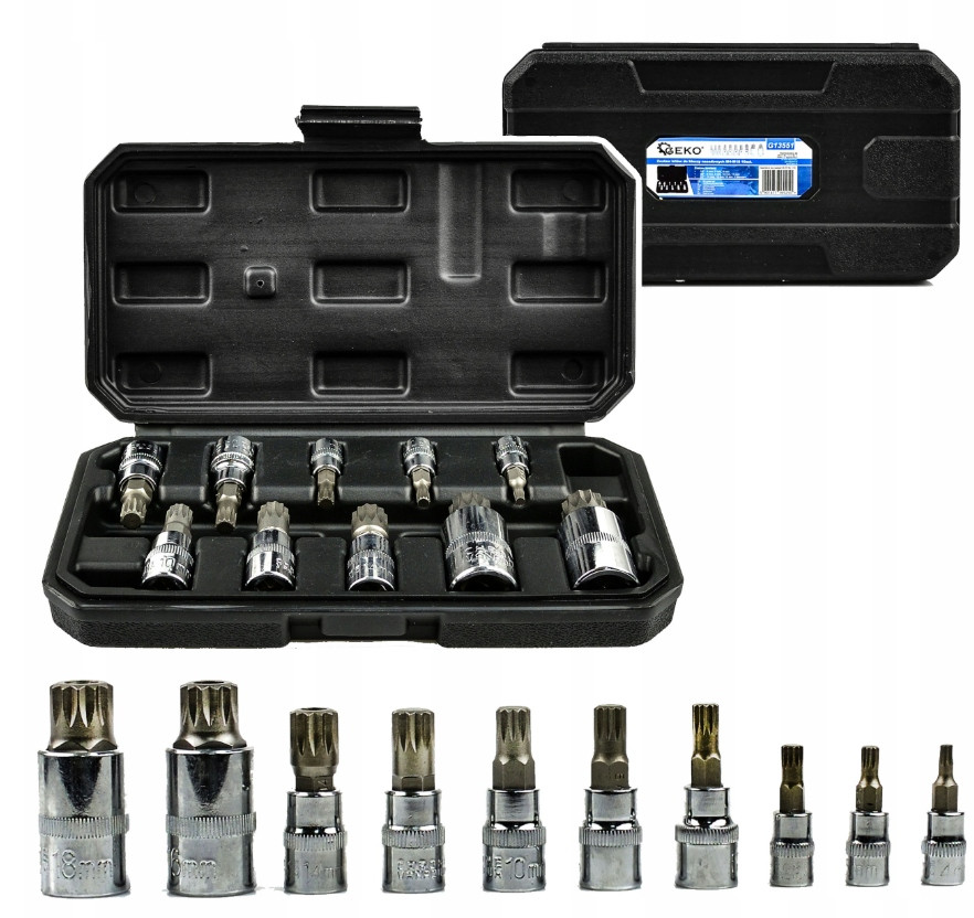 Набір торцевих головок SPLINE 1/4 3/8 1/2 M4-M18 10 предметів G13551 Geko