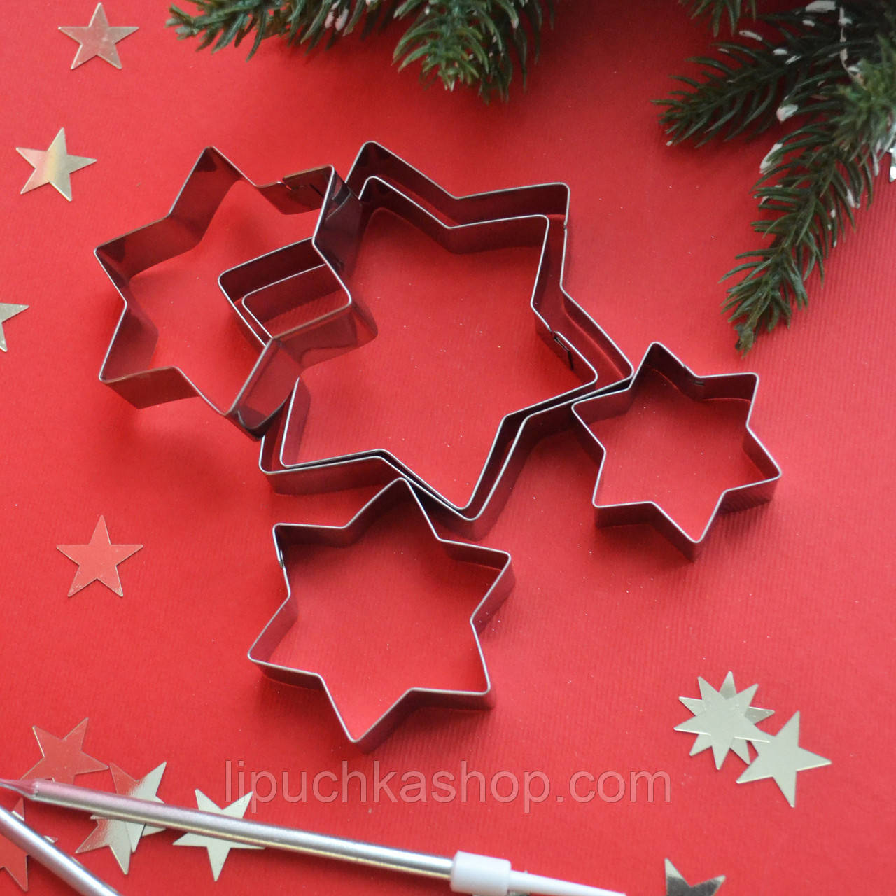 Набір вирубок для пряників та печива "Шестикінцева зірка" 5 шт, фото 1