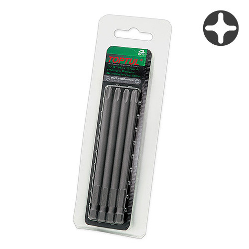 Насадки для шурупокрута набір 1/4" 100 мм PH2 4 шт. TOPTUL FSIB0802G, фото 1