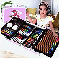 Набір для малювання у валізці Єдиноріг рожевий 145 предметів, Подарунковий набір для малювання