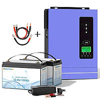 Комплект: 3,2 кВт+2,56 кВт Гібридний інвертор Anern + Акумулятор Bottione 12V/100Ah - 2 шт. + набір кабелів у подарунок