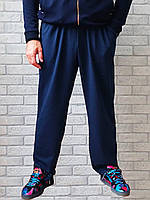 Спортивные штаны большого размера батал для мужчин брюки двунитка ровные с карманами пояс на резинке цвет синий черный