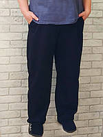 Штаны спортивные большого размера батал для женщин брюки с карманами ровные снизу пояс на резинке цвет черный синий двунитка