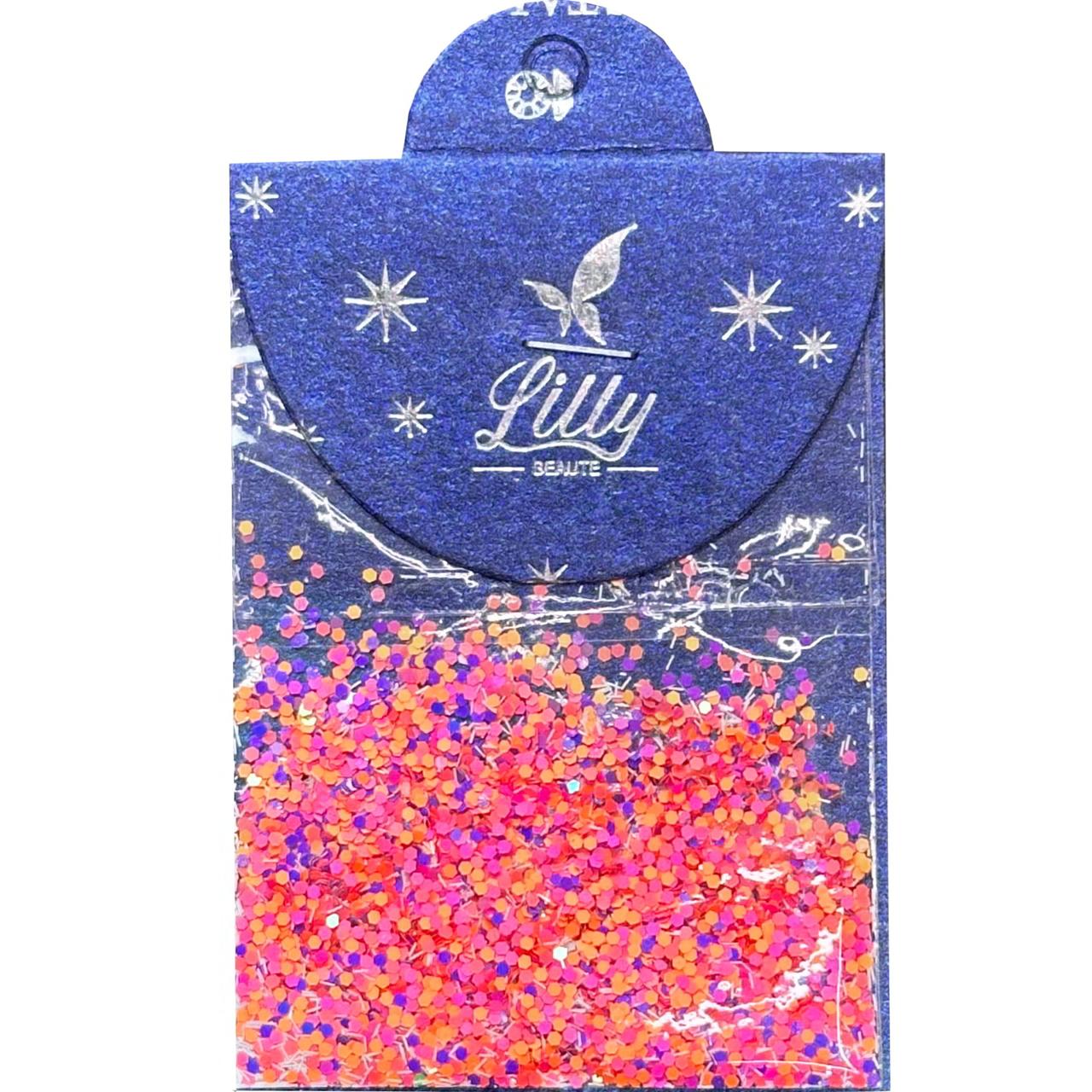 Конфеті Lilly Beaute для манікюру шестигранники жовтогарячий + Рожевий +фіолет No52