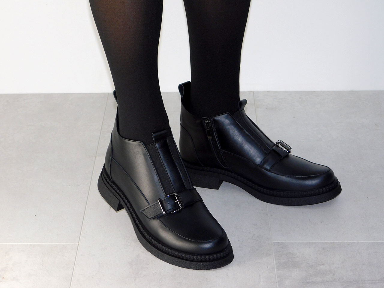 Черевики жіночі шкіряні зимові низенькі чорні, фото 1