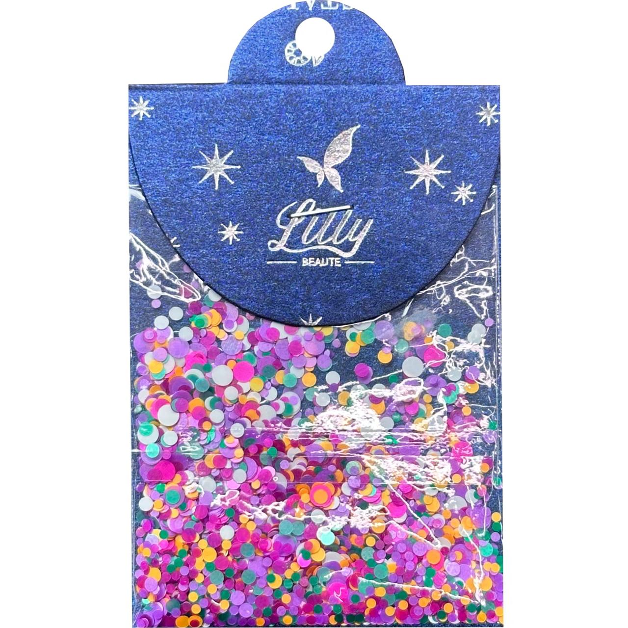 Конфетті Lilly Beaute для манікюру білий+жовтий+бірюза+малина №27