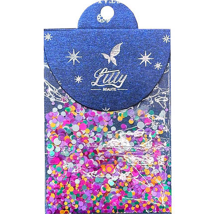Конфетті Lilly Beaute для манікюру білий+жовтий+бірюза+малина №27, фото 1
