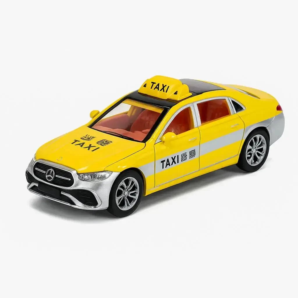 Машинка металева Автопром Mercedes-Benz E300L Taxi жовта 1:32 — інерційна модель зі звуком і світлом, арт. AP74240, фото 1
