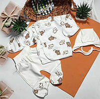 Теплий комплект для новонароджених сорочечка повзунки шапочка 62 розмір Ведмежатко