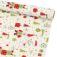 Папір пакувальний крафт білий з подарунками 0,7мх7м 70г/м2