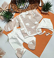 Теплий комплект для новонароджених сорочечка повзунки шапочка 62 розмір Котик