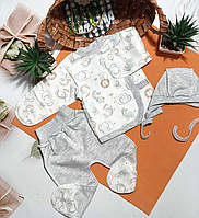 Теплий комплект для новонароджених сорочечка повзунки шапочка 62 розмір Слоник Лев