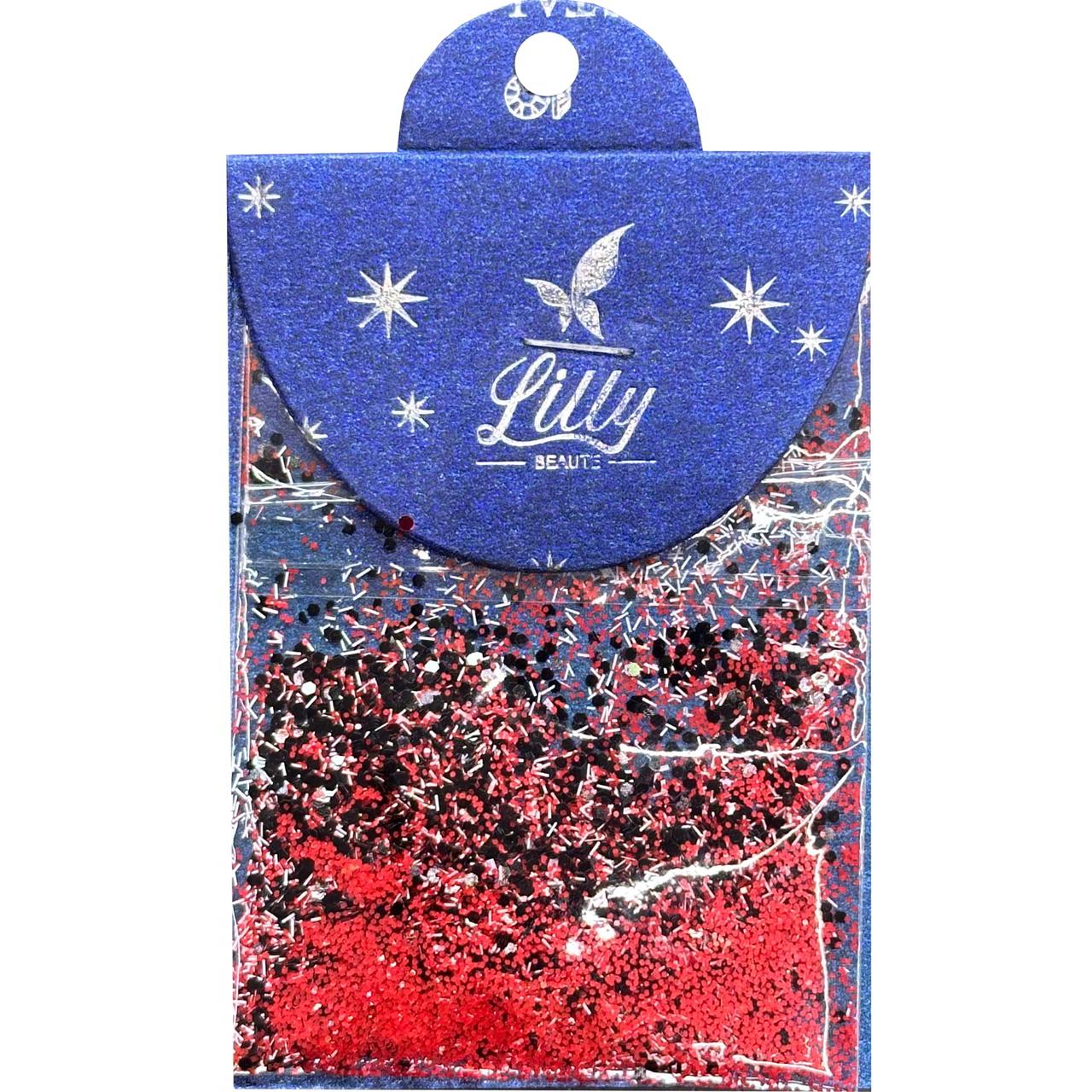 Конфетти Lilly Beaute для маникюра шестигранники черный+красный+полоски №45