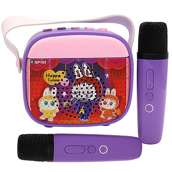 Дитяче караоке з 2-ма мікрофонами та підсвічуванням Лабубу, 50 Вт / Портативна колонка-караоке / Bluetooth колонка