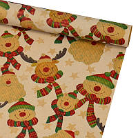 Папір пакувальний крафт зі сніговиками з 0,7мх7м 70г/м2
