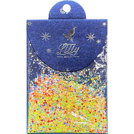 Конфетти Lilly Beaute для маникюра шестигранники голубой+красный+оранжевый+полоски №37, фото 1