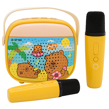 Дитяче караоке з 2-ма мікрофонами та підсвічуванням Капібара, 50 Вт / Портативна колонка-караоке / Bluetooth колонка
