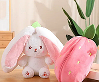 Кролик полуниця М'яка іграшка-обіймашка зайчик з вушками полуничками Подушка-трансформер для дітей Зайчик 25 см