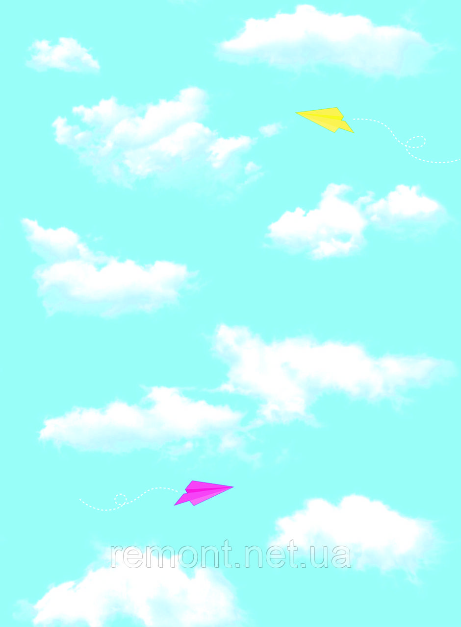 Самоклеючі вінілові шпалери в рулоні 45 см ×10 м. "Хмарки та літачки" Миючі, 3D ефект, водостійкі, фото 1