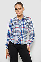 Рубашка женская в сине-красную клетку с нагрудными карманами из софта