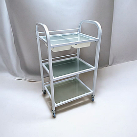 Візок для нарощування вій білий косметологічний столик з 2 лоточками ST-042 тумба косметологічна