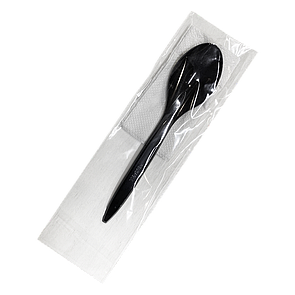 Набір одноразових столових приладів Люкс чорний (ложка+серветка) НАП10