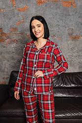 Жіноча піжама КОТОН сорочка+штани червона КЛІТИНКА НОВОРІЧНА BRAND 202023