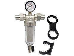 Самопромивний фільтр 3/4" V&G, пластиковий стаканчик, манометр VG21.23142