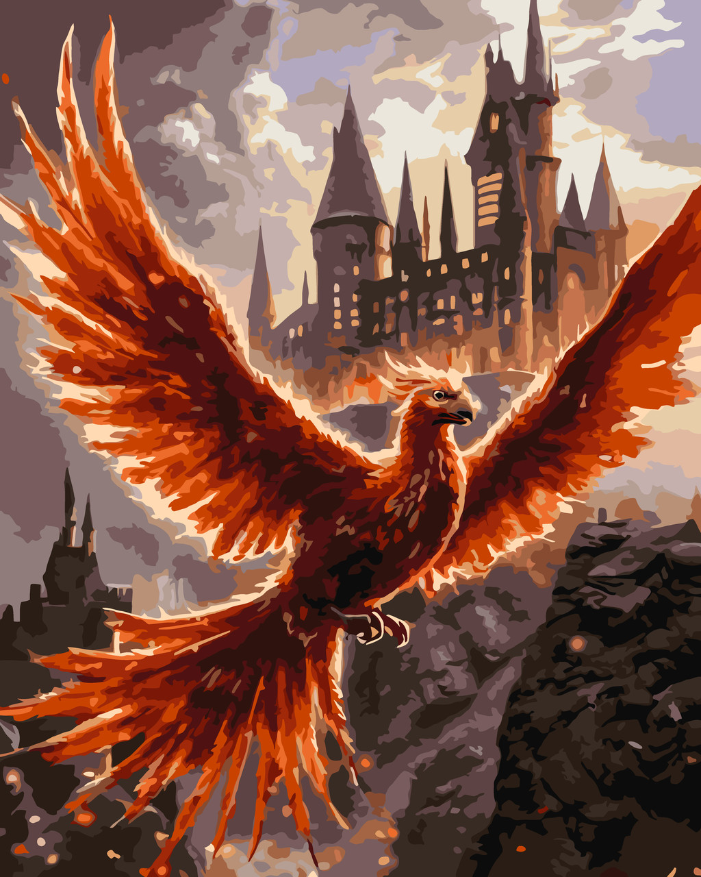 Картина за номерами 40×50 см Kontur. Фенікс над Гоґвортсом з фарбою металік DS0690, фото 1