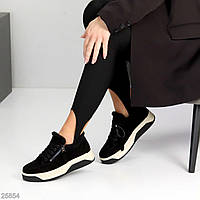 Жіночі замшеві кросівки зимові Чорні "Lindsi"